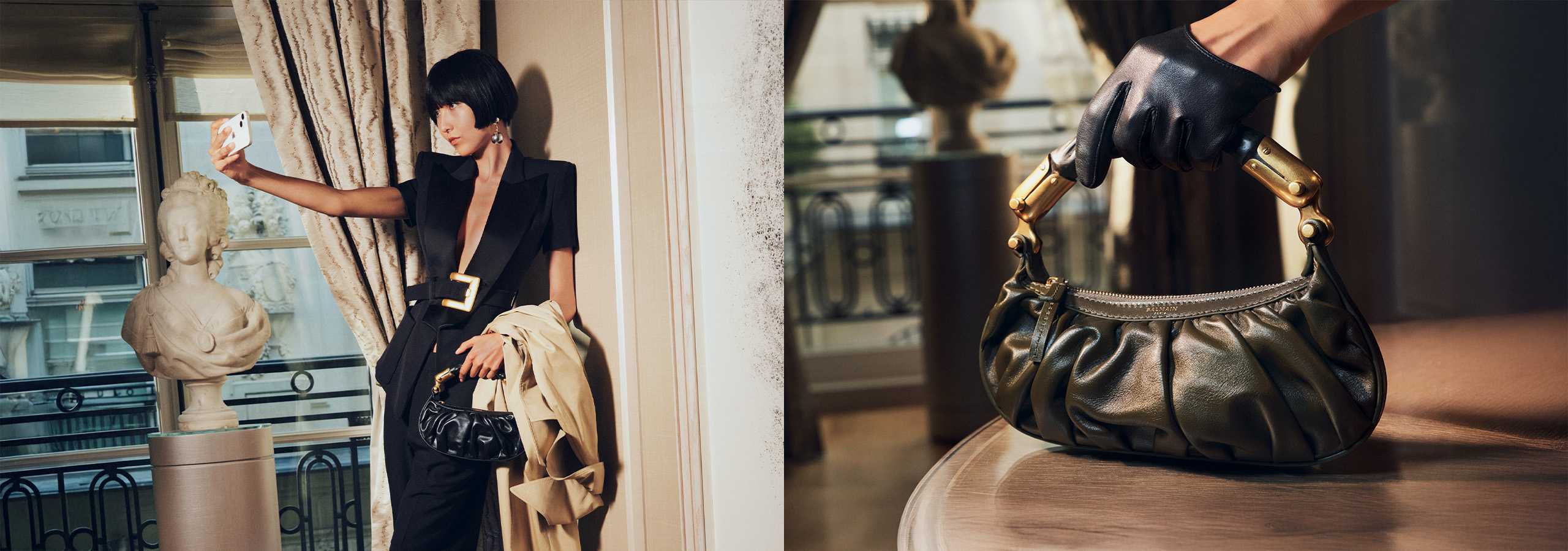 【ミナ】バルマン　レザーコート　キルティング　中綿入り　ベルト　セレブ mina perhonen（ミナペルホネン） 【ウィンターセール】定価11万 mina